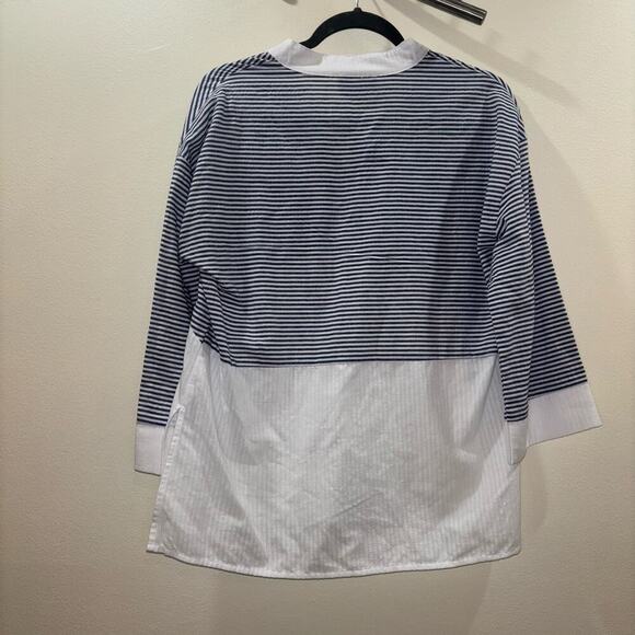 Duffield Lane Navy & White Striped Cotton Tunic Shirt - Size Small - Picture 6 of 8
